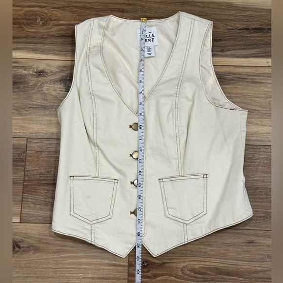 Anthropologie Belle Vere Denim Vest Cream Off White Sz Medium - Picture 8 of 9